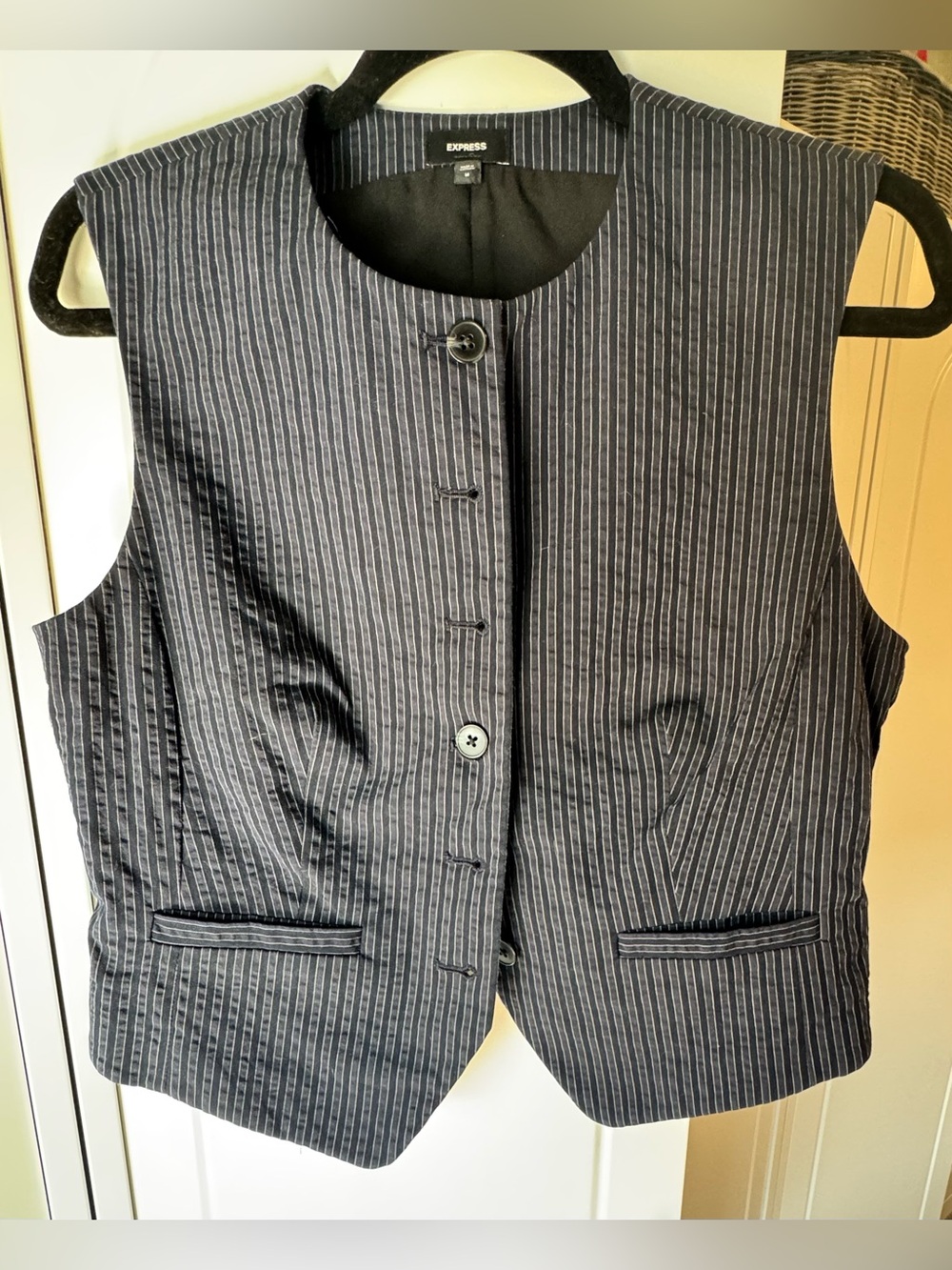 Express Women's Blue Pinstripe Vest - Classic Tailored Style